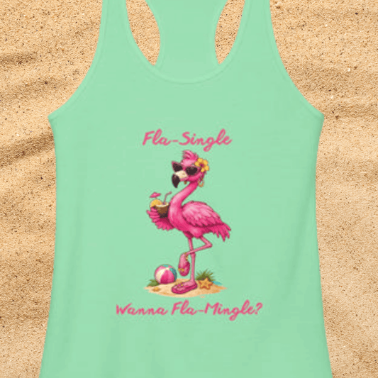 Flamingo Beach Fla-Single Wanna Fla-Mingle? Women's Ideal Racerback Tank