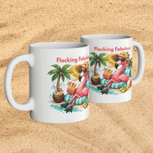 Flocking Fabulous Flamingo Beach Mug — 11oz Tropical Coffee Cup