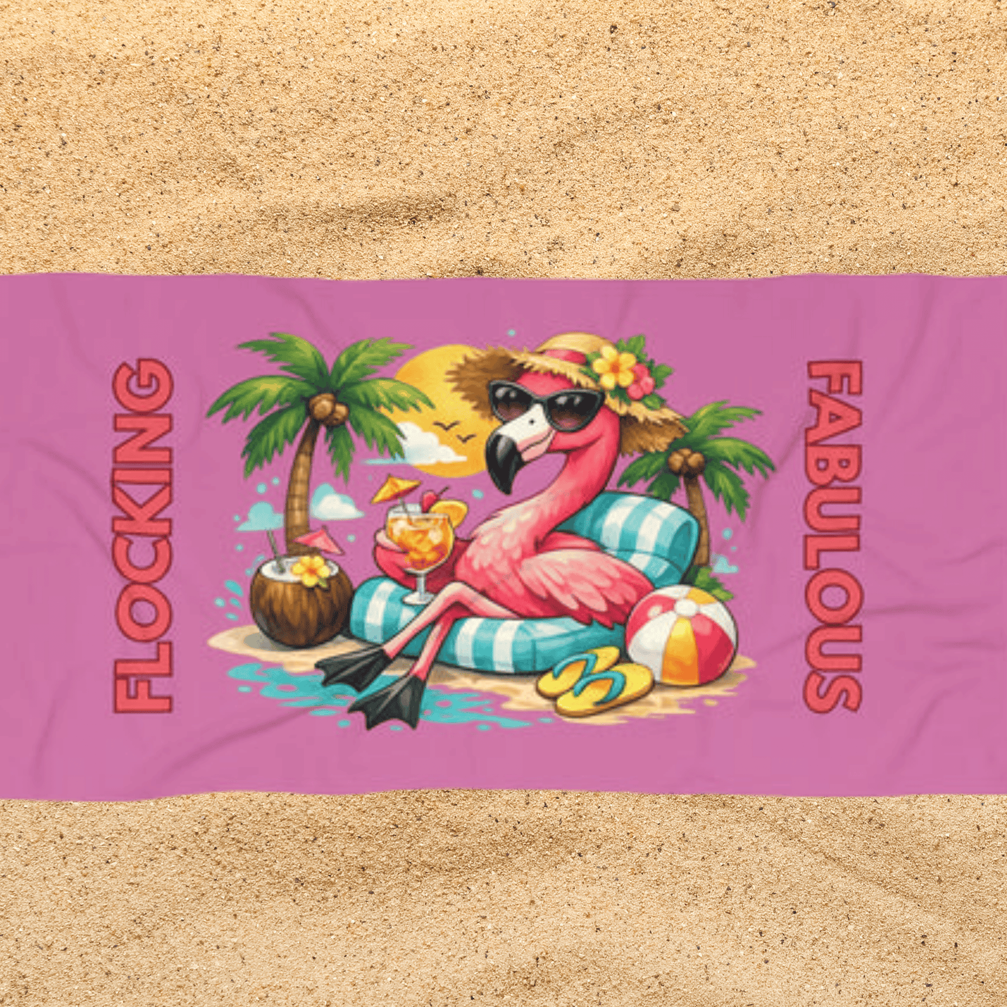 Flocking Fabulous Flamingo Pink Beach / Lake Towel — Tropical Summer Pool & Beach / Lake Towel