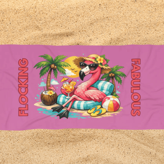 Flocking Fabulous Flamingo Pink Beach / Lake Towel — Tropical Summer Pool & Beach / Lake Towel
