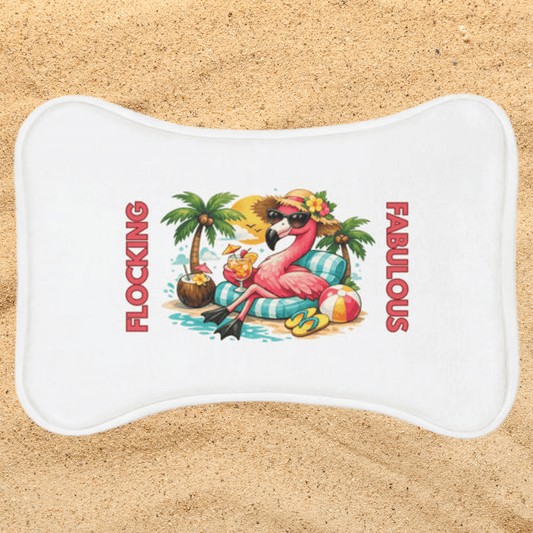 Flocking Fabulous Pet Feeding Mat – Tropical Flamingo Bowl Mat