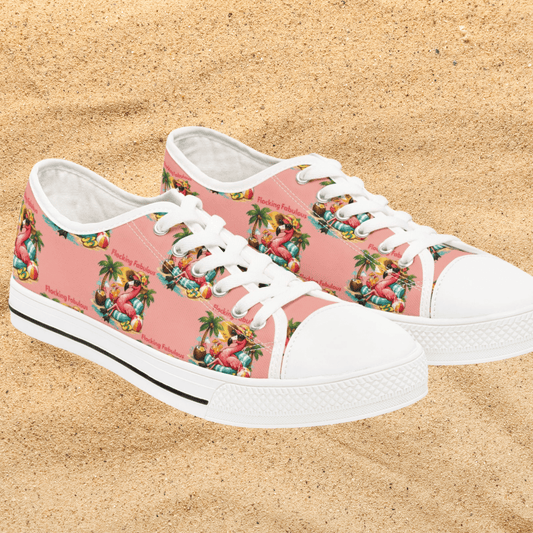 Flocking Fabulous Women's Low Top Sneakers - Pink Flamingo Tropical Beach Print