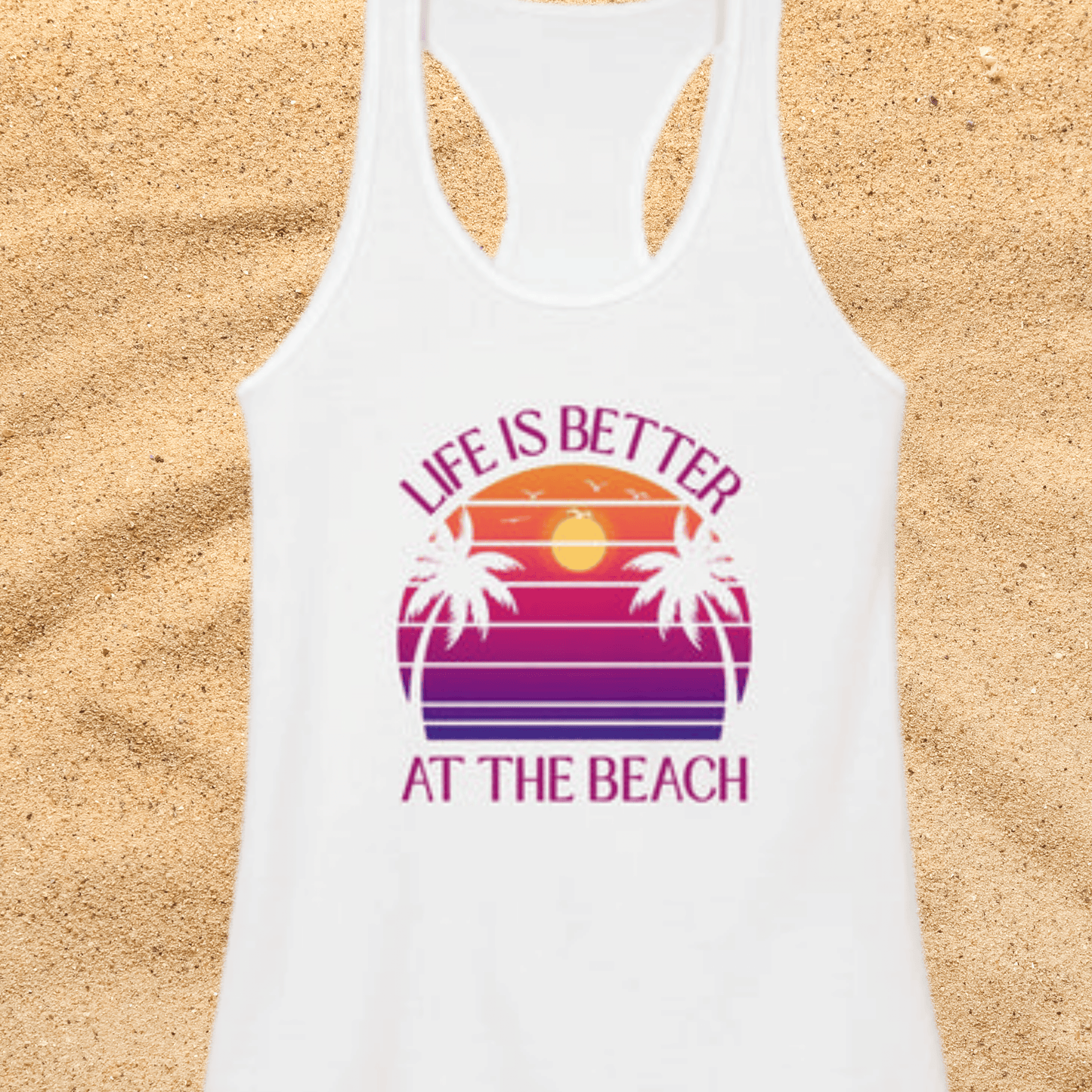 Life's Better At The Beach Women's Racerback Tank - Purple/Pink Lettering