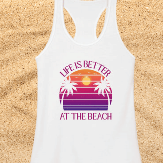 Life's Better At The Beach Women's Racerback Tank - Purple/Pink Lettering