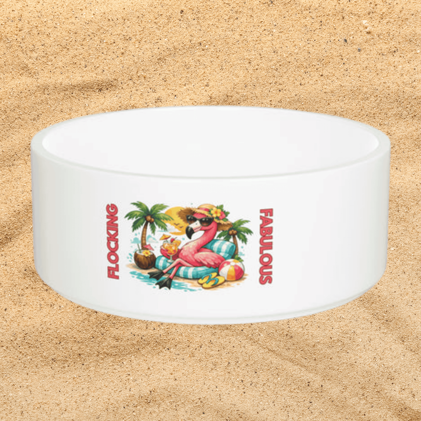Pet Bowl — "Flocking Fabulous" Tropical Flamingo Dog Bowl