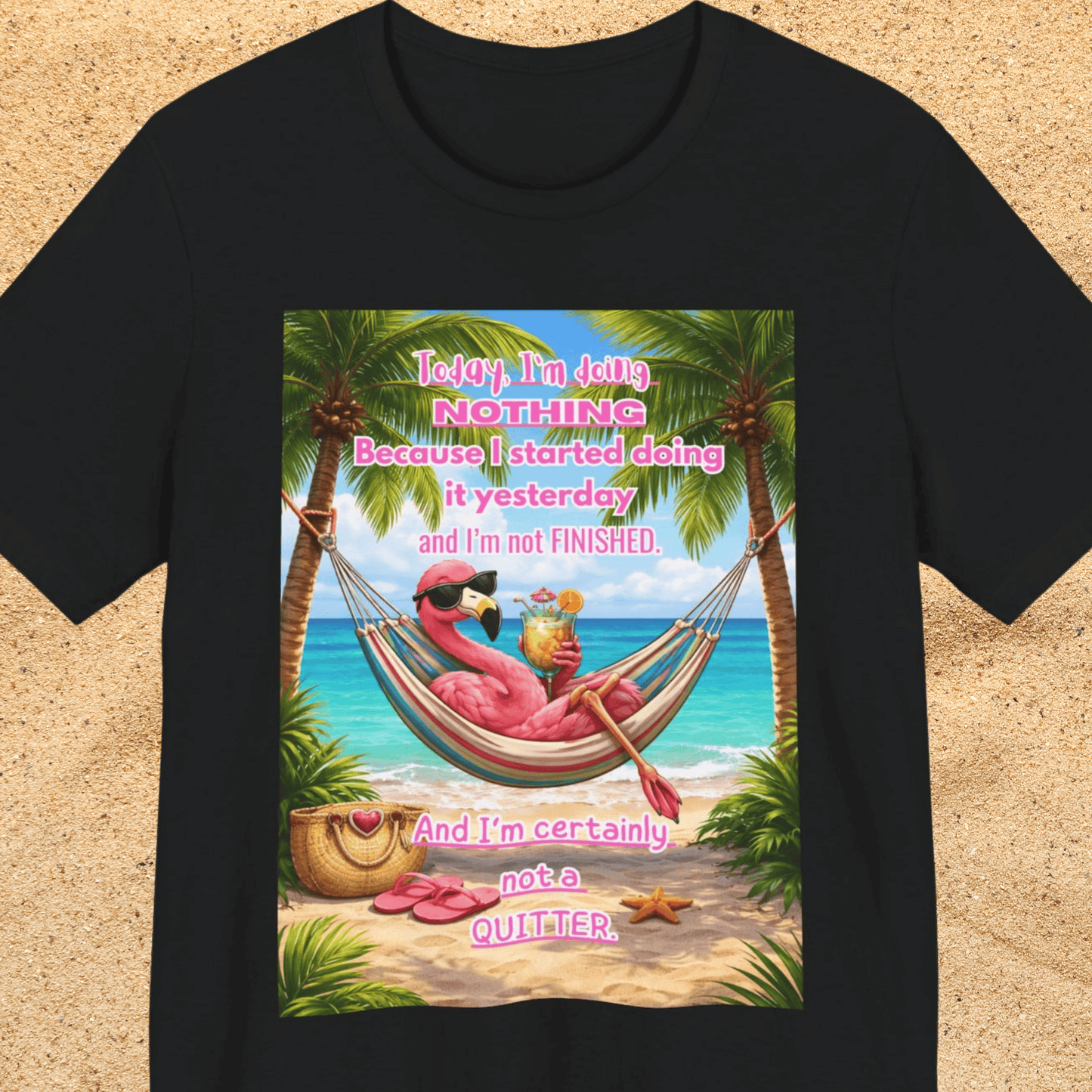 Relaxing Flamingo Hammock T-Shirt – Funny Lazy Day Unisex Tee