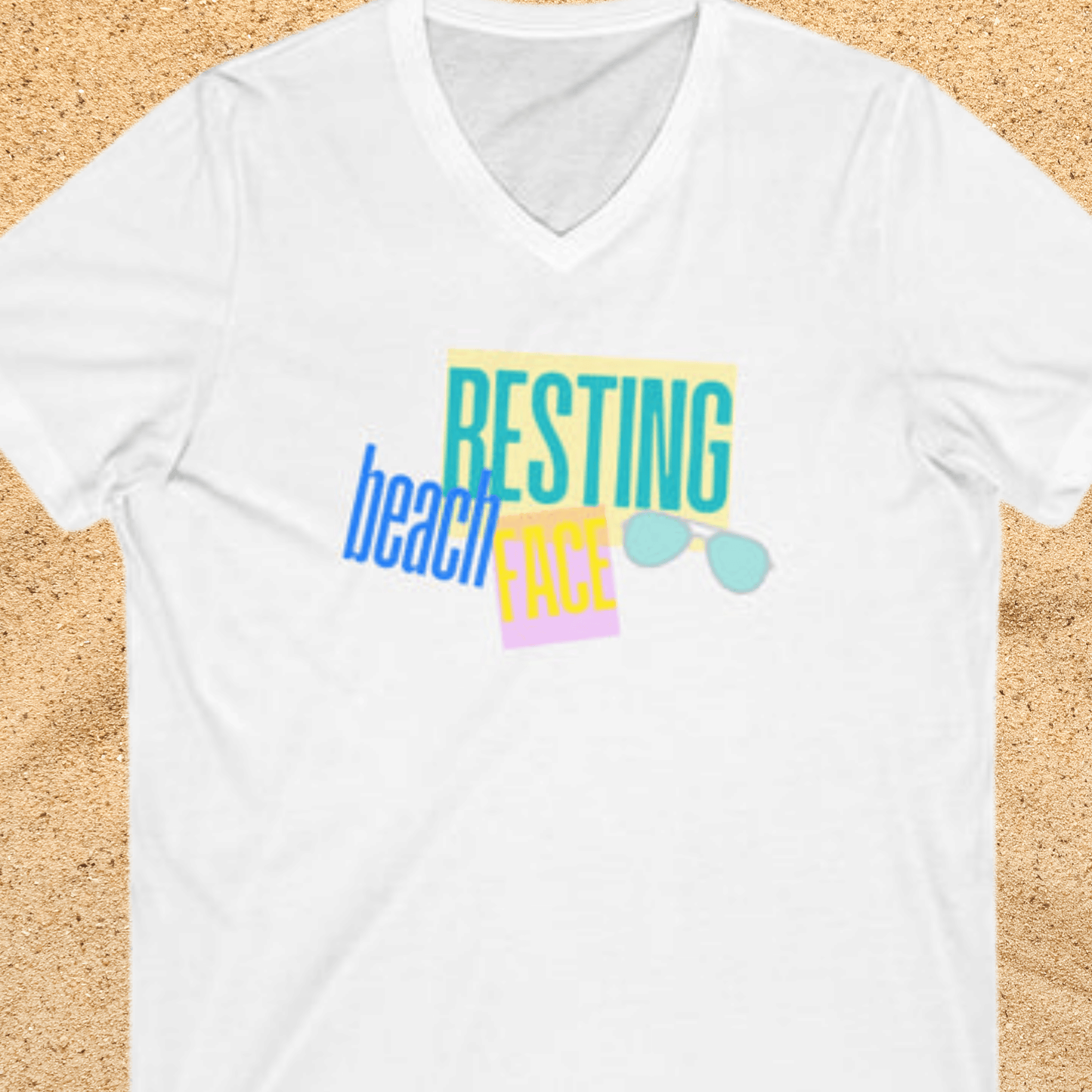 Resting Beach Face Women's V‑Neck T-Shirt — Summer Vacation Beach Shirt