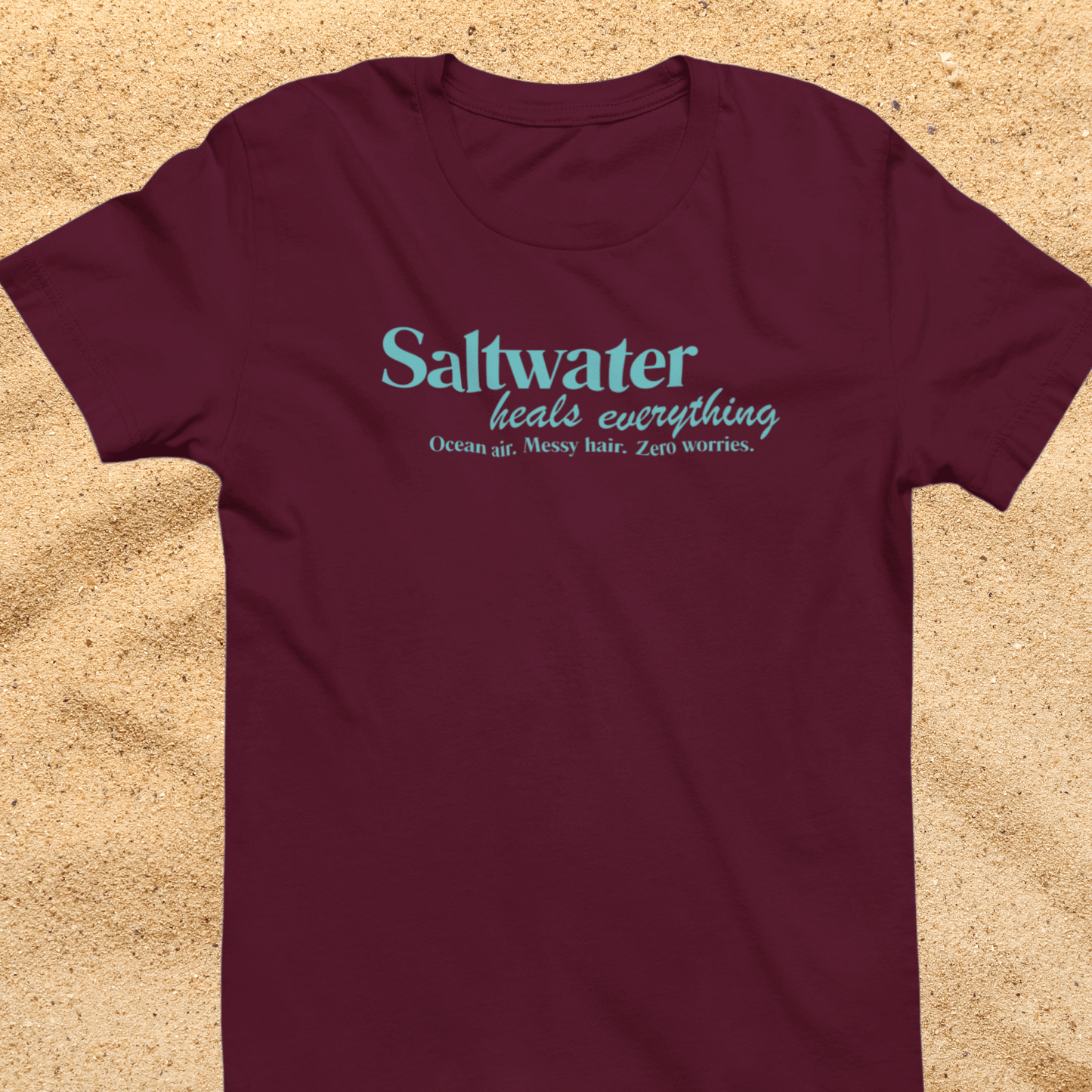 Saltwater Heals Everything Unisex T-Shirt - Beach  Coastal Vacation Shirt Light Blue Letters