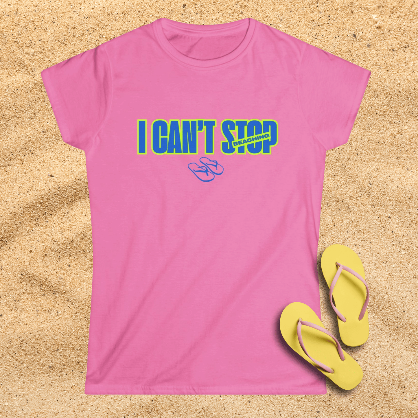 I Can't Stop Beaching Graphic Tee — Women's T-Shirt with Flip Flop Design