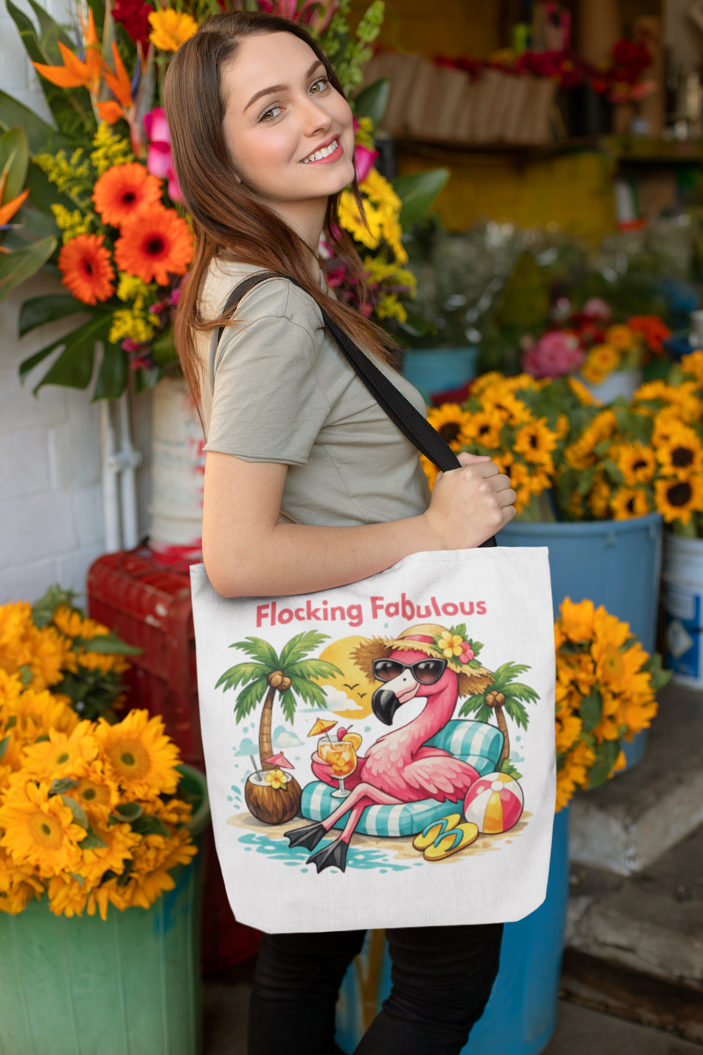 Tote Bag — "Flocking Fabulous" Flamingo Beach Tote